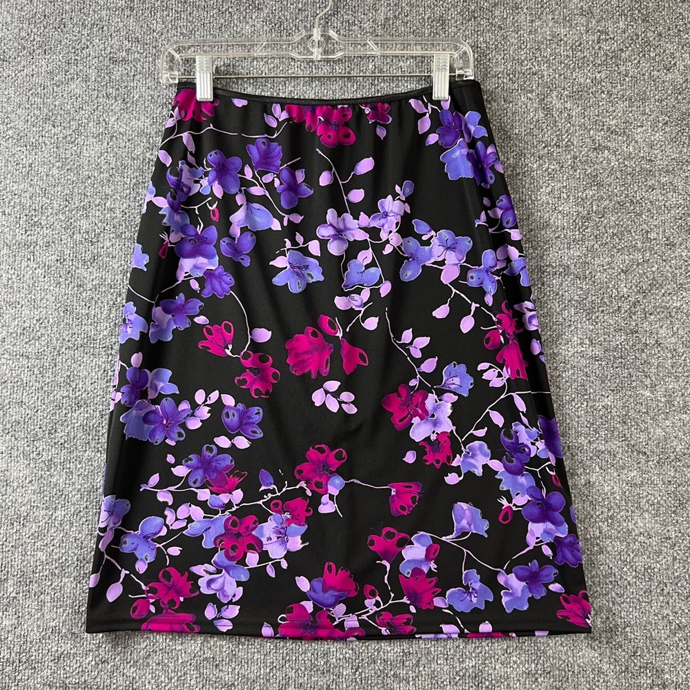 Vintage Studio‎ Midi Skirt Sz L Black Purple Floral Boho Romantic Whimsygoth 90s